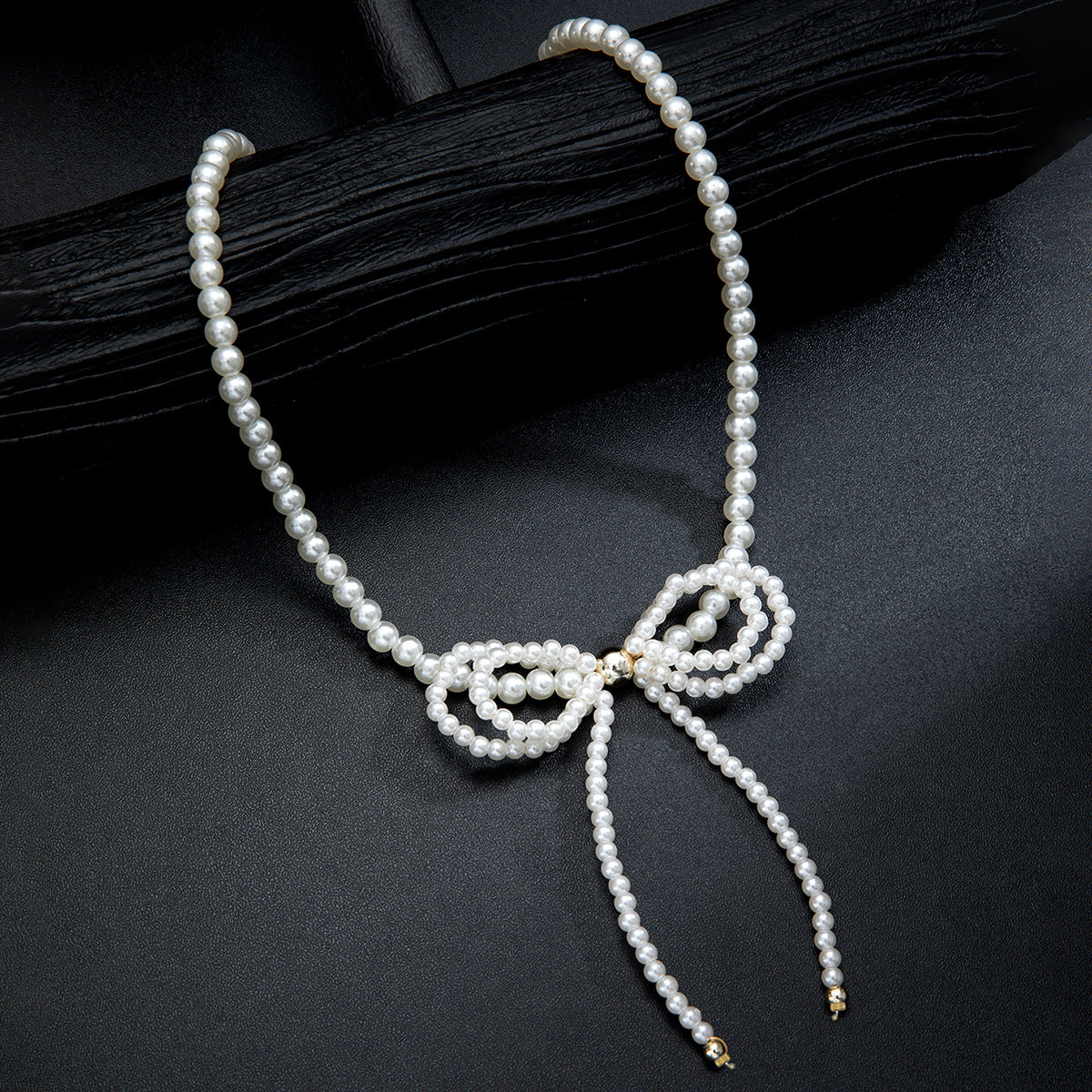 Wholesale Pearl Beaded Double Layer Bow Pendant Adjustable Women's Necklace