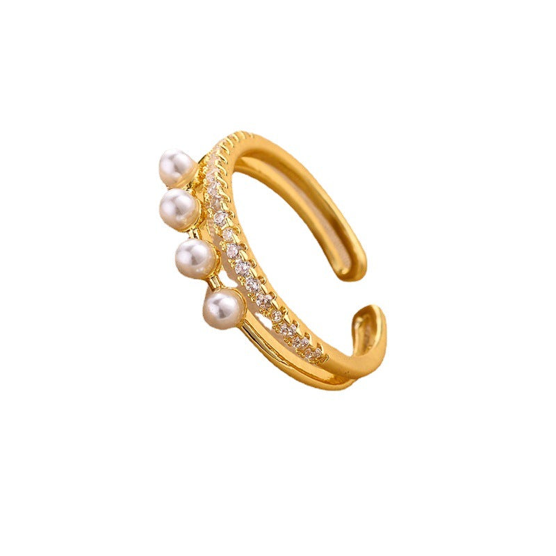 Wholesale 18K gold micro-inlaid zircon round bead ring