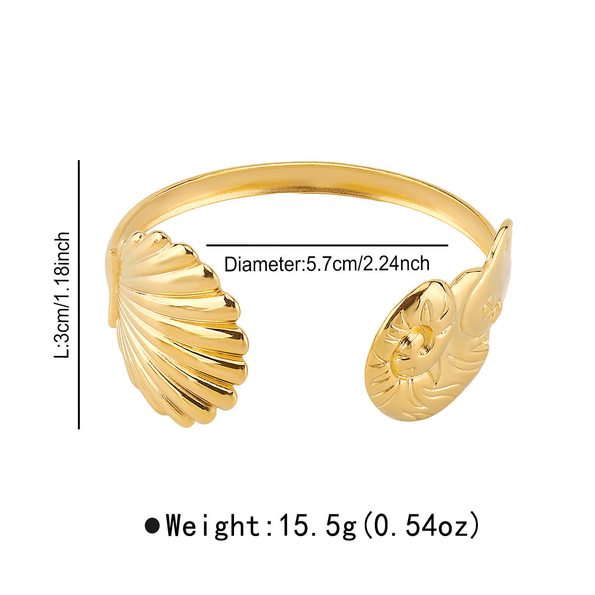 Bracciale ad anello aperto con conchiglia smerlato serie Ocean in acciaio inossidabile all'ingrosso