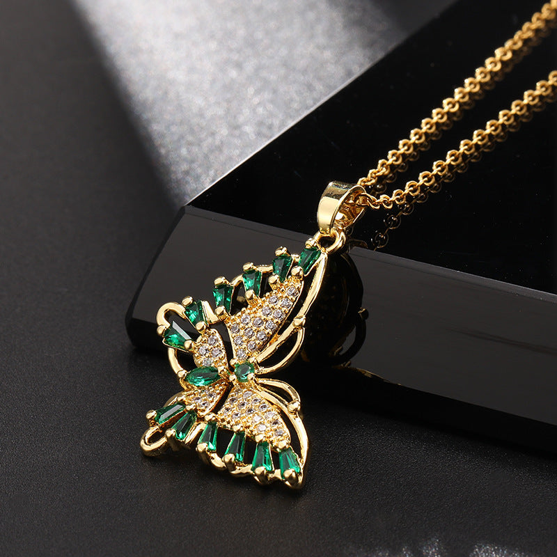 Wholesale Copper Butterfly Choker With Colorful Zircon Pendant Korean Style Trendy Fashion Accessory For Women