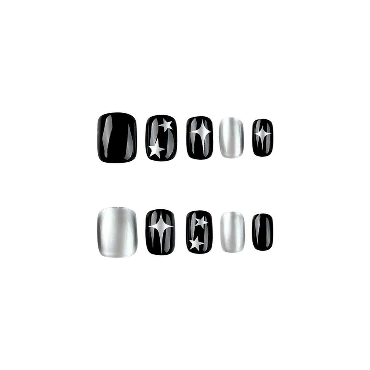 Wholesale 24 Pieces/box Silver Star Press-on Nails Kits Nail Stickers ACC-NS-LeFan035