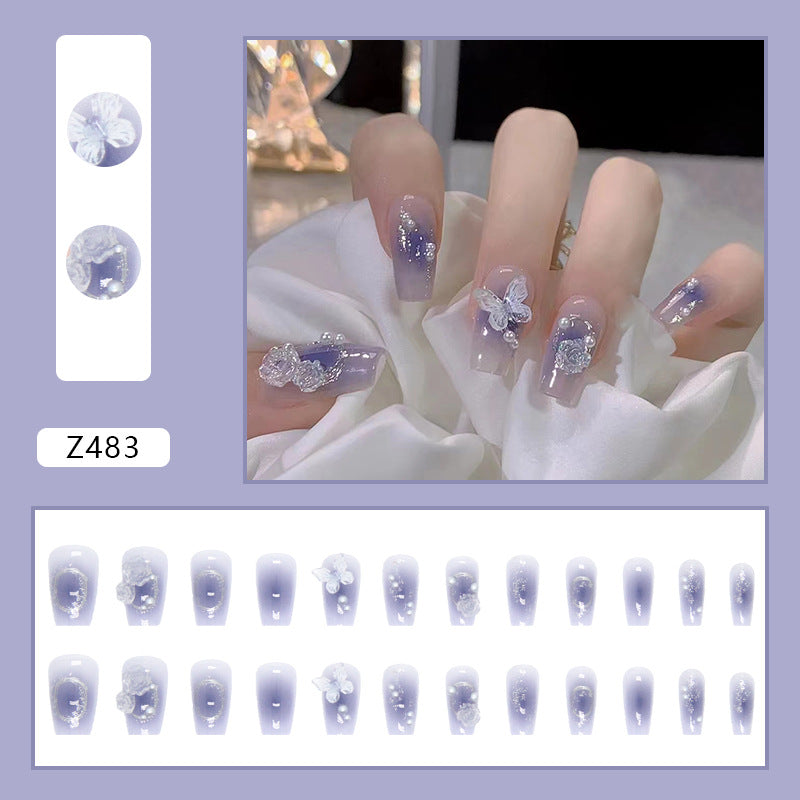 Wholesale 24 Pieces/box Blue Butterfly Camellia Nails Kits Nail Stickers
