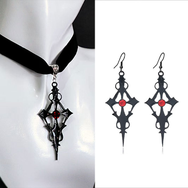 Wholesale  Dark Punk Style Diamond Cross Earrings Necklace