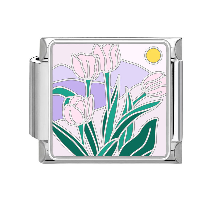 Wholesale Italian Charm Bracelet 9mm DIY Splicing Flowers Stainless Steel Composable Bracelet