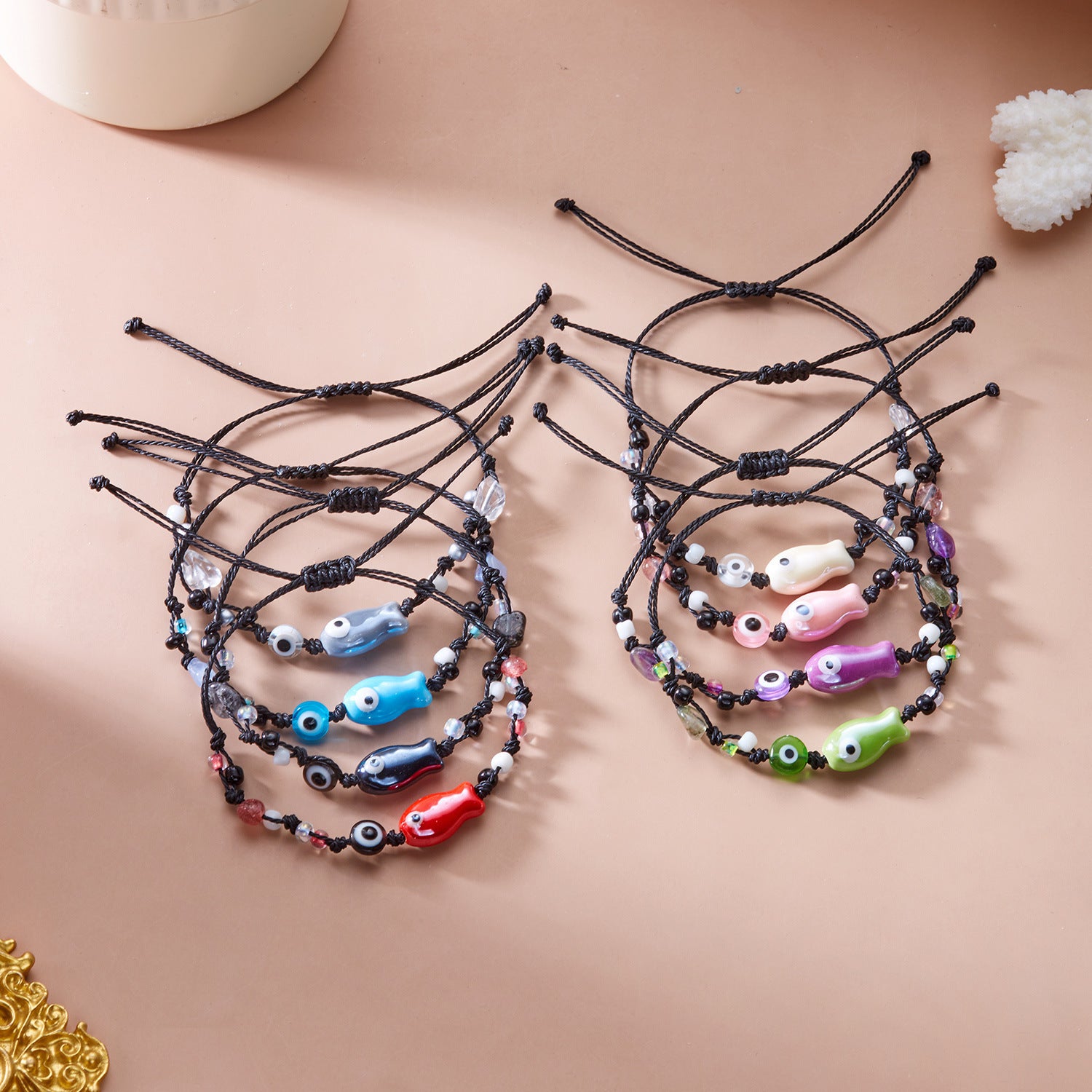 Wholesale Cartoon Ceramic Fish Eyes Gravel Rice Beads Braided Bracelet