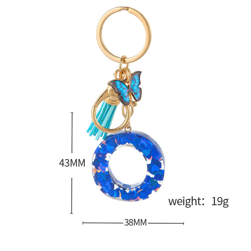Wholesale Resin blue heart butterfly letter keychain