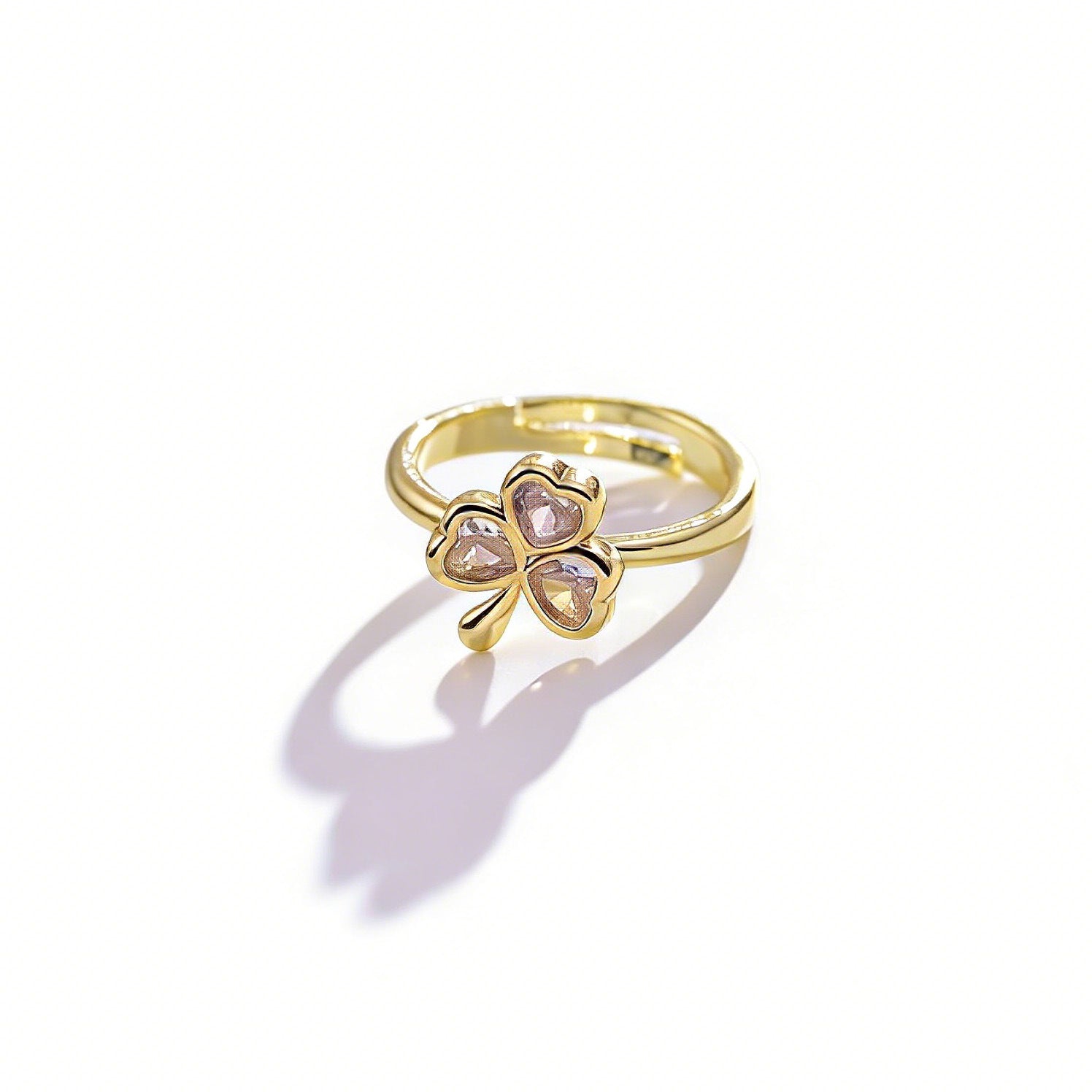 Wholesale Brass diamond-encrusted four-leaf clover ring