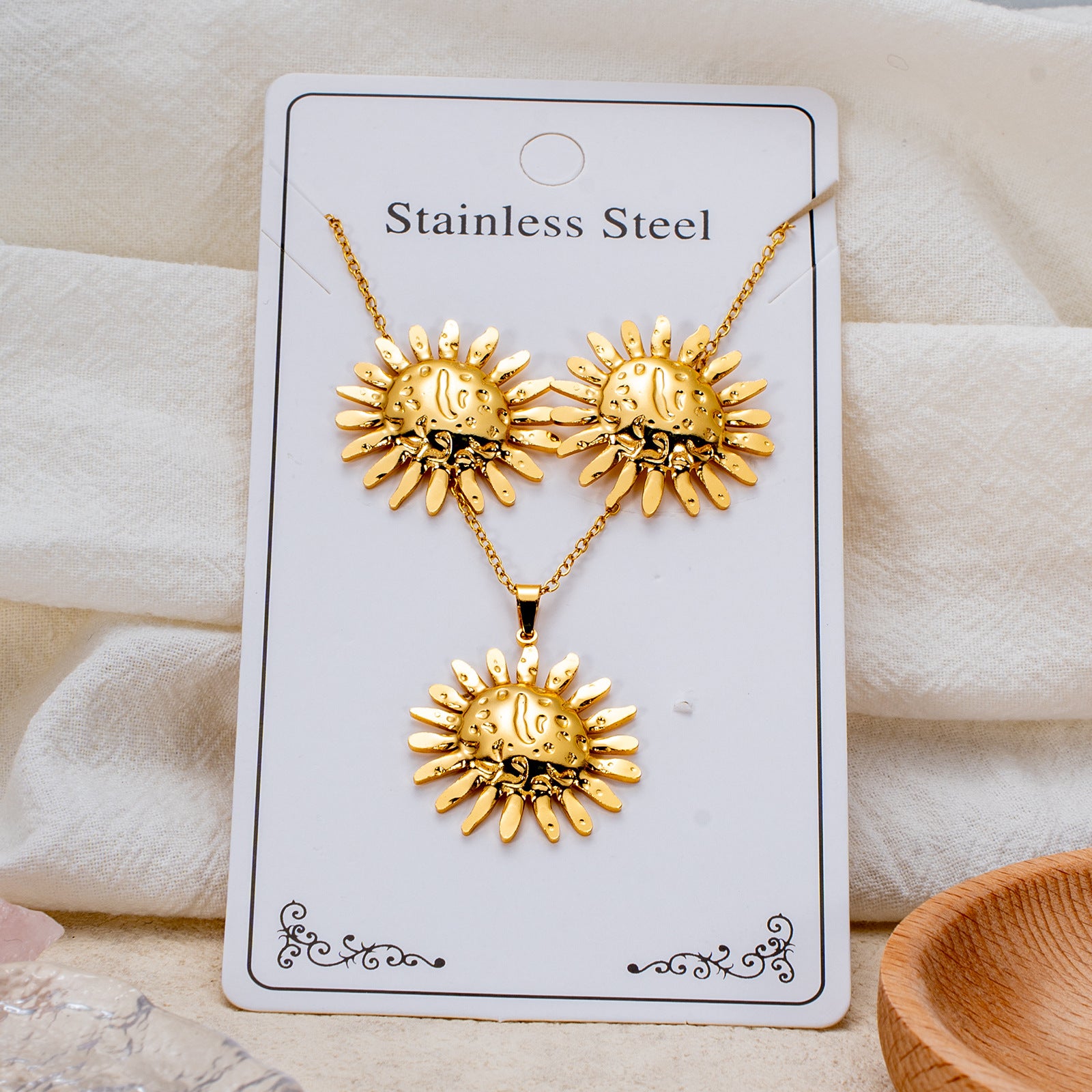 Wholesale Stainless Steel Electroplated Earring and Necklace Set - Trendy Office Lady Style,  Fashion Accessory Boutique Resale