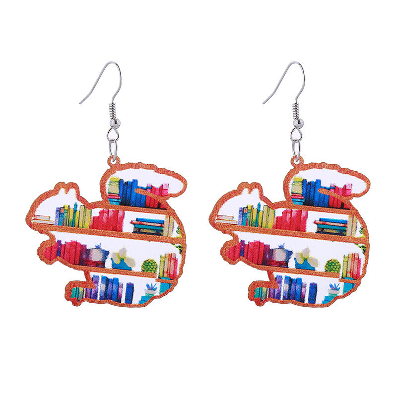 Wholesale School Season Love Cloud Bookshelf Rabbit Squirrel Books Acrylic Earrings