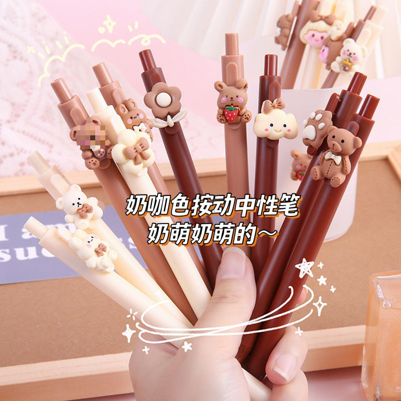 Wholesale Cartoon Milk Curry Color Press Gel Pen