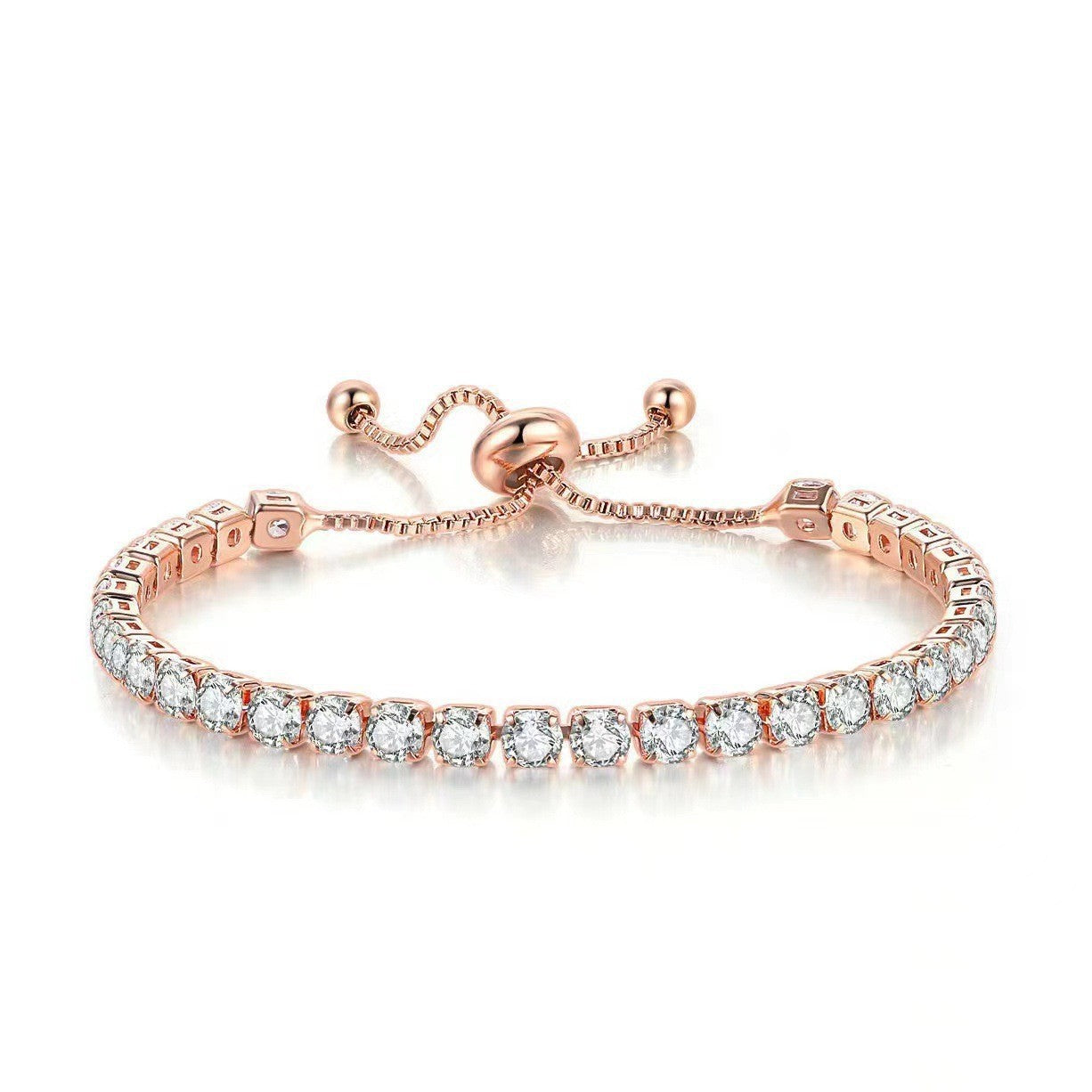 Wholesale 4mm round single row full diamond adjustable crystal tennis bracelet