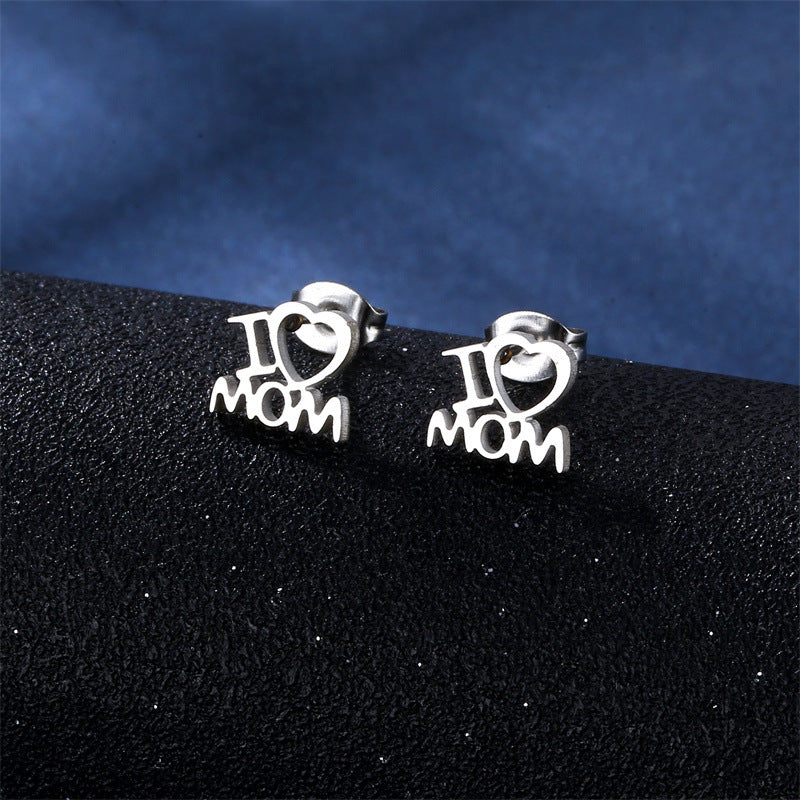 Wholesale I Love MAMA Mother's Day Stainless Steel Earrings Necklace Set ACC-ES-MinM012