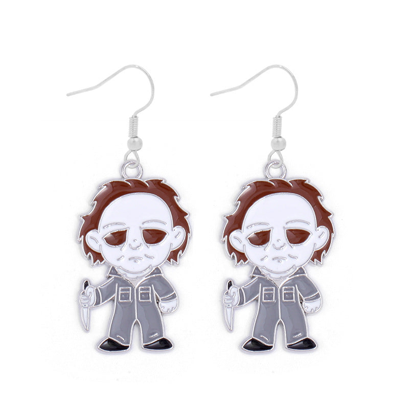 Wholesale Halloween Alloy Oil Drop Horror Pirate Skull Pumpkin Earrings ACC-ES-BinLi008