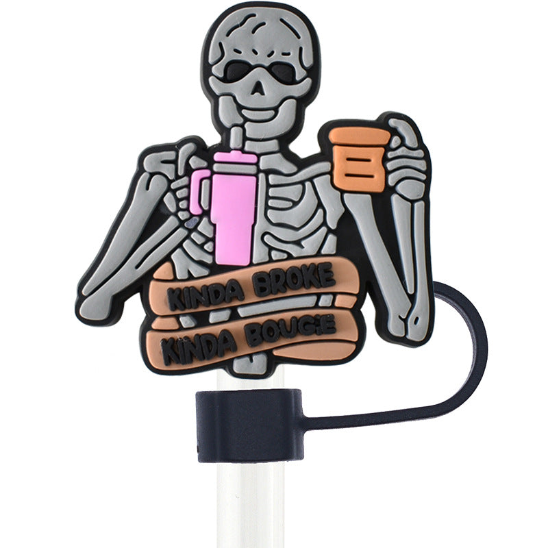 Wholesale Random 100pcs Halloween Skull 10mm PVC Soft Straw Tube Cap ACC-SCR-RYY075