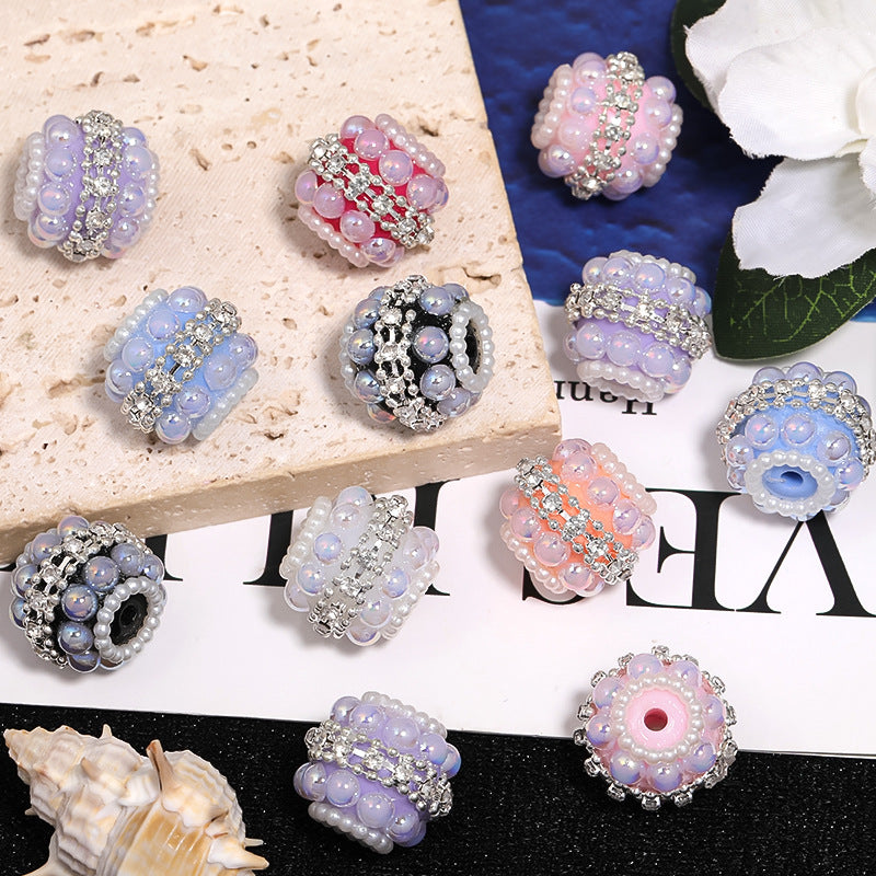 Wholesale 5pcs Heavy Color Pearl Diamond Ball Beaded Rhinestone Chain Full Diamond Beads Diy Accessories ACC-BDS-BLG093