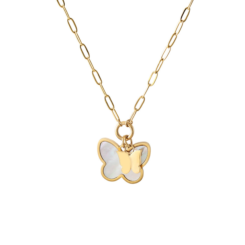 Wholesale Steel Titanium White Shell Pendant Necklace