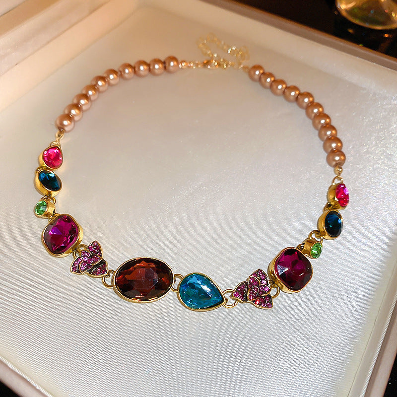 Wholesale Vintage Alloy Rhinestone Flower Layered Clavicle Necklace Jewelry Accessory
