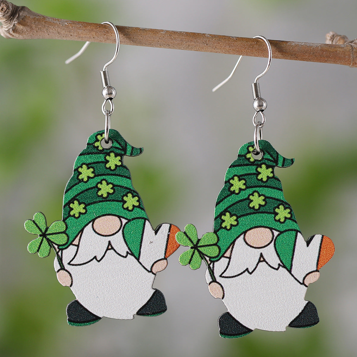 Wholesale St Patrick's Day Clover coffee cup ice cream wooden double-sided earrings