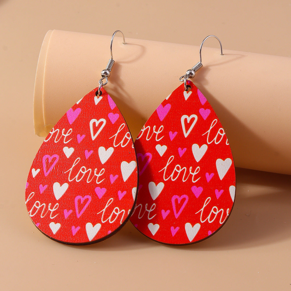 Wholesale Valentine's Day Water Drop Cute Wooden Earrings