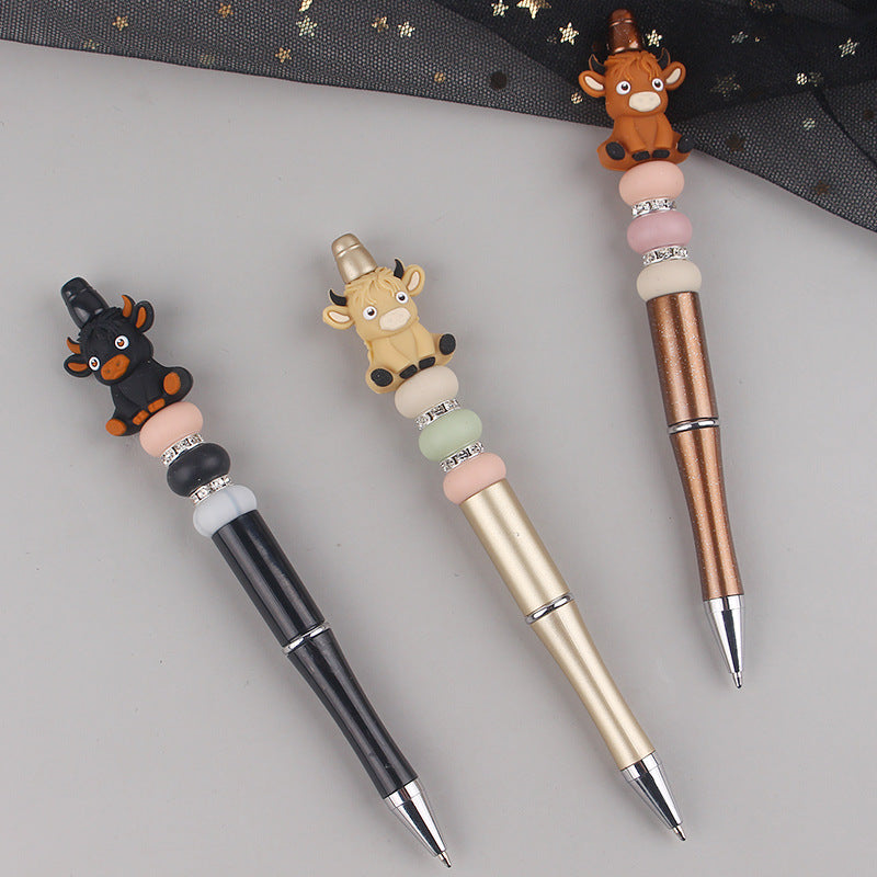 Wholesale  DIY Creative Cartoon Animal Cow Silicone Beaded Pen