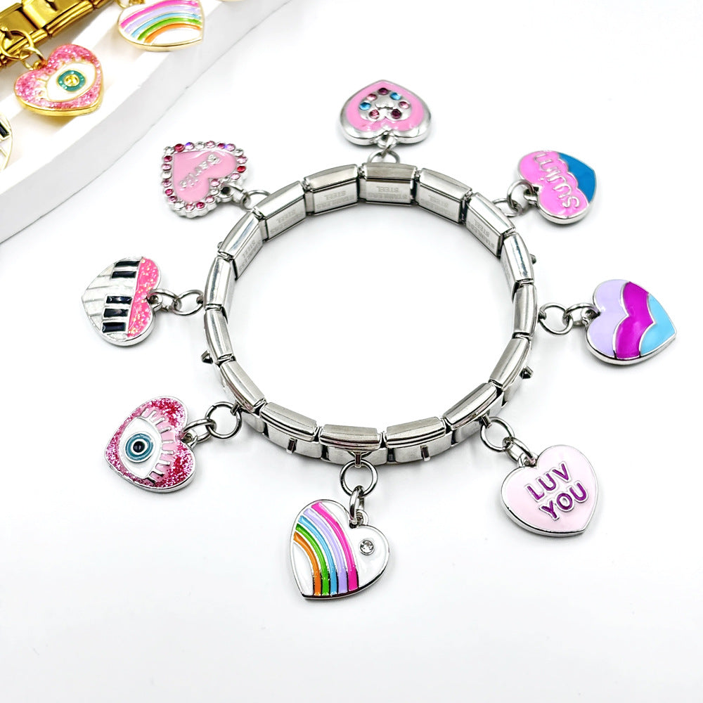 Wholesale  Italian Charm Bracelet 9mm DIY  Letter Heart  Creative Stainless Steel Composable Bracelet
