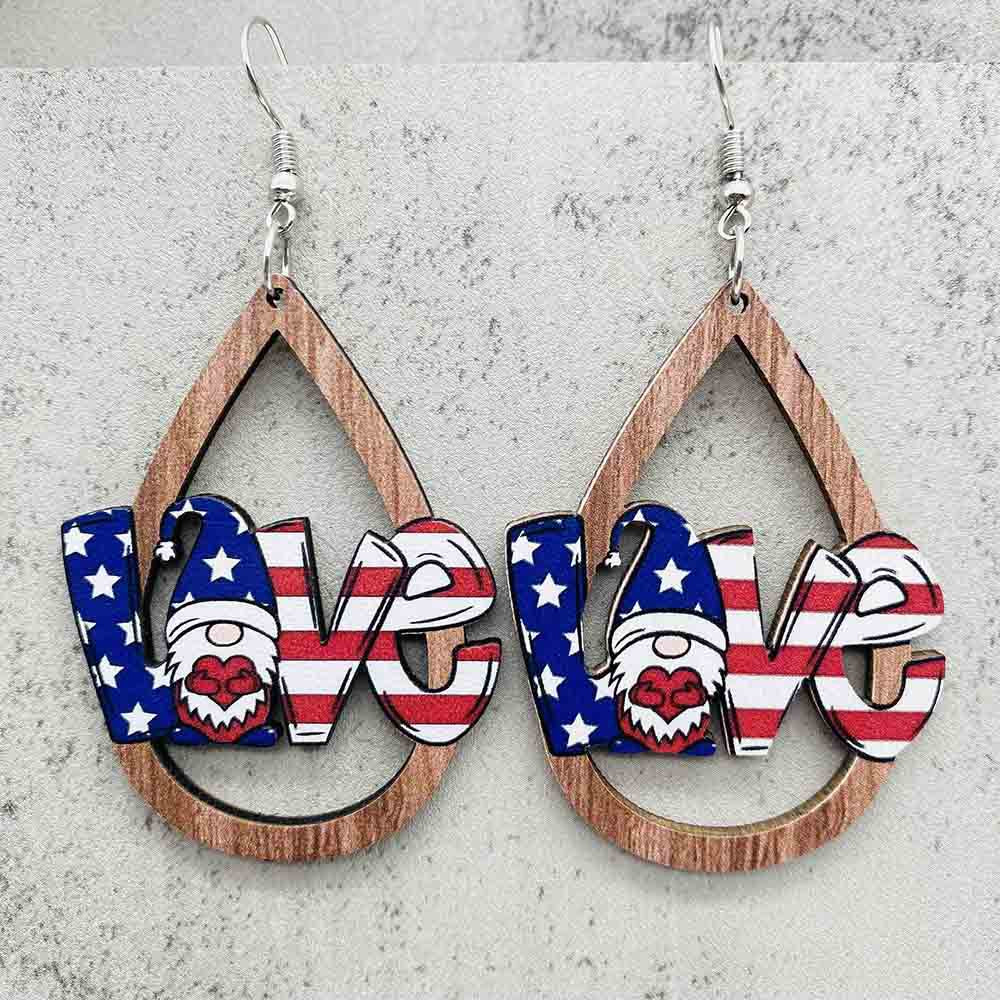 Wholesale American Independence Day Five Pointed Star Wooden Earrings ACC-ES-CY020