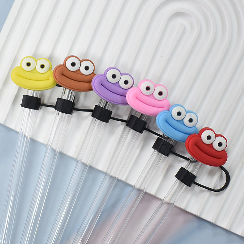 Wholesale Random 100pcs Cartoon 10mm PVC Soft Straw Tube Cap ACC-SCR-RYY093