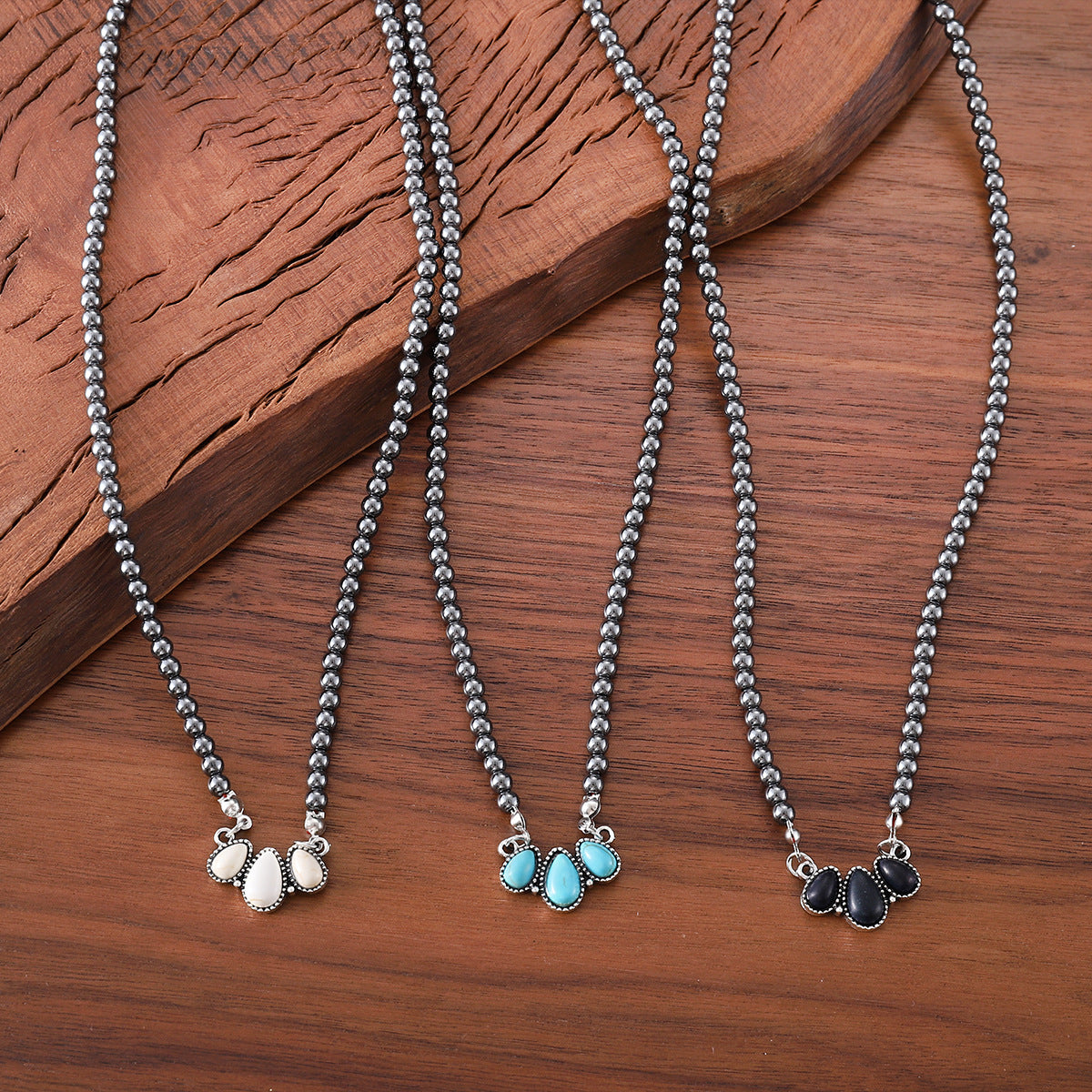 Wholesale Zinc Alloy Electroplated Retro Pendant Necklace - Turquoise Inlay Bohemian Style Jewelry Accessory
