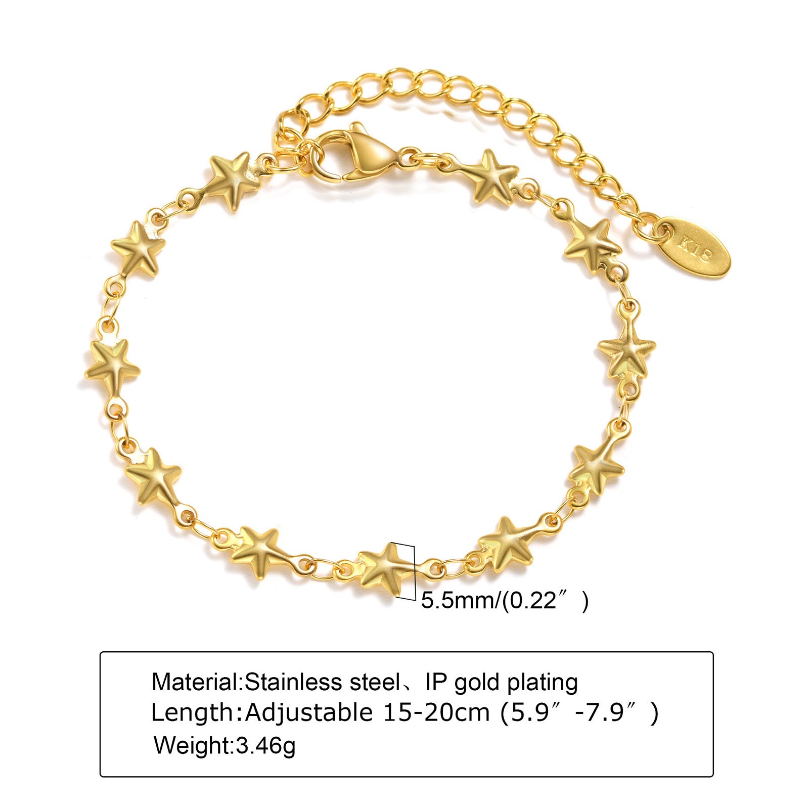 Wholesale Trendy Stainless Steel 18K Gold Tone Five Point Star Bracelet For Women Fashion Jewelry Accessory Gift And Boutique Resale
