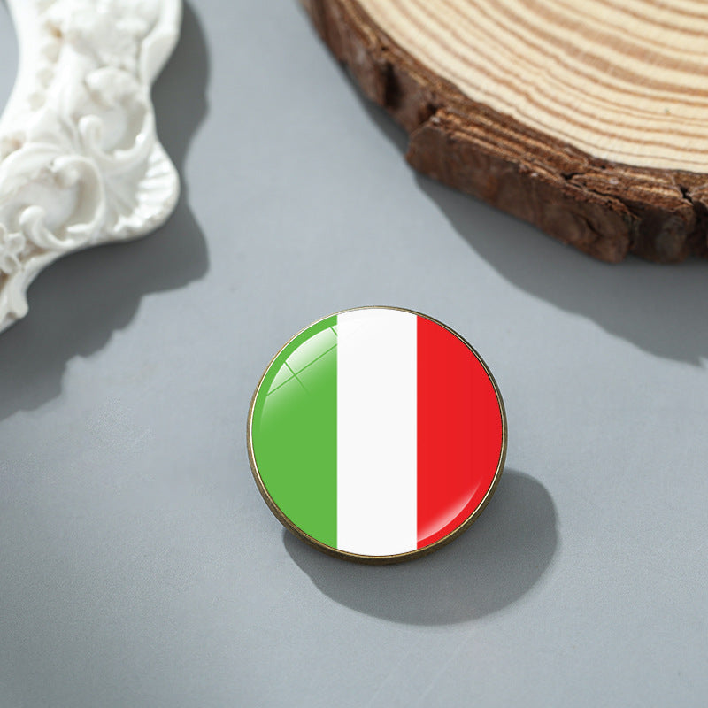 Wholesale National flag round time gem alloy brooch badge chest buckle