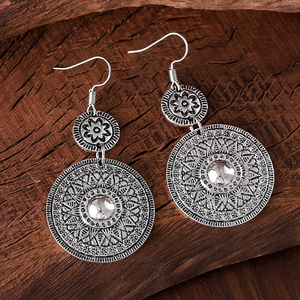 Wholesale Retro Ethnic Style Round Printed Pendant Earrings