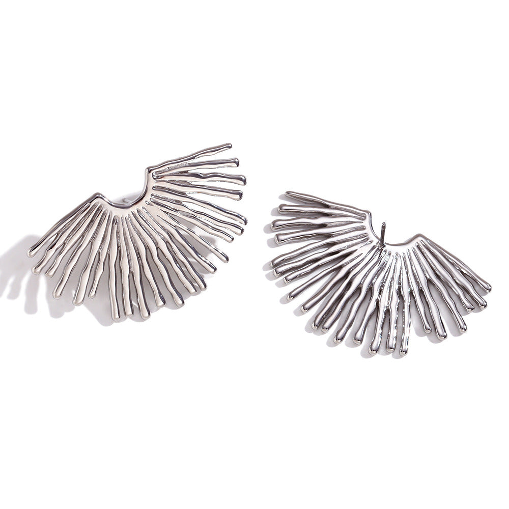 Wholesale Stainless Steel Earrings 18K Gold Plated Earrings Exaggerated Ray Fan Earrings ACC-ES-MengJ003