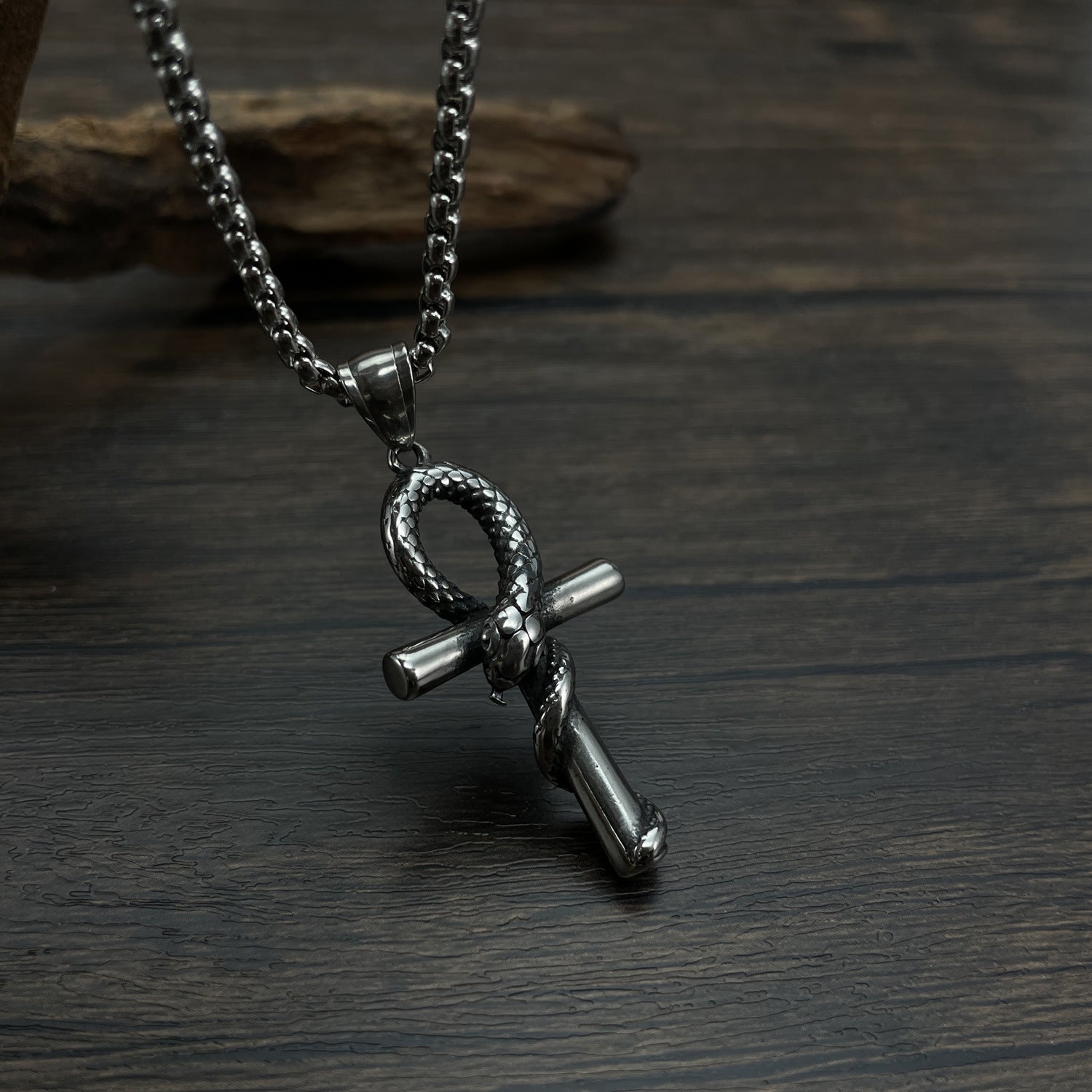 Wholesale  Retro Trendy Design Sense Mamba Snake Cross Pendant Hip Hop Titanium Steel Necklace