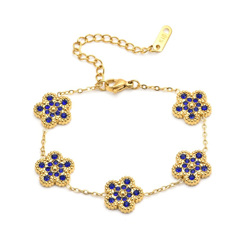 Wholesale Diamond Stainless Steel Shell Clover 18k Gold Plated Bracelets ACC-BT-QianHui008