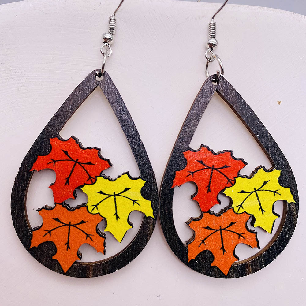 Wholesale Thanksgiving Halloween Pumpkin Turkey Car Water Drop Wood Earrings ACC-ES-ChenY043
