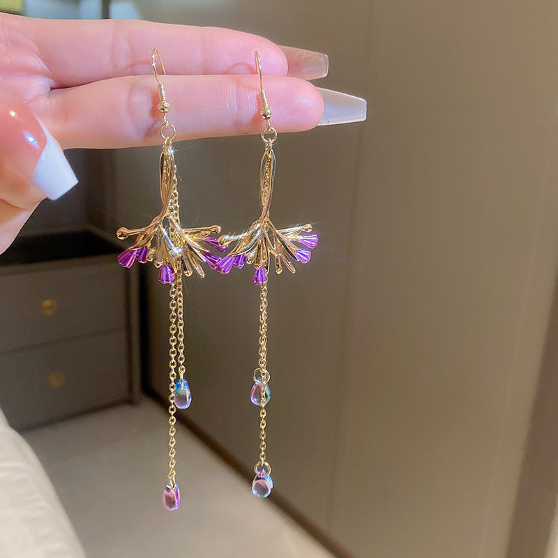 Wholesale Silver Needle Fan-shaped Zircon Diamond Tassel Earrings  ACC-ES-KJ023