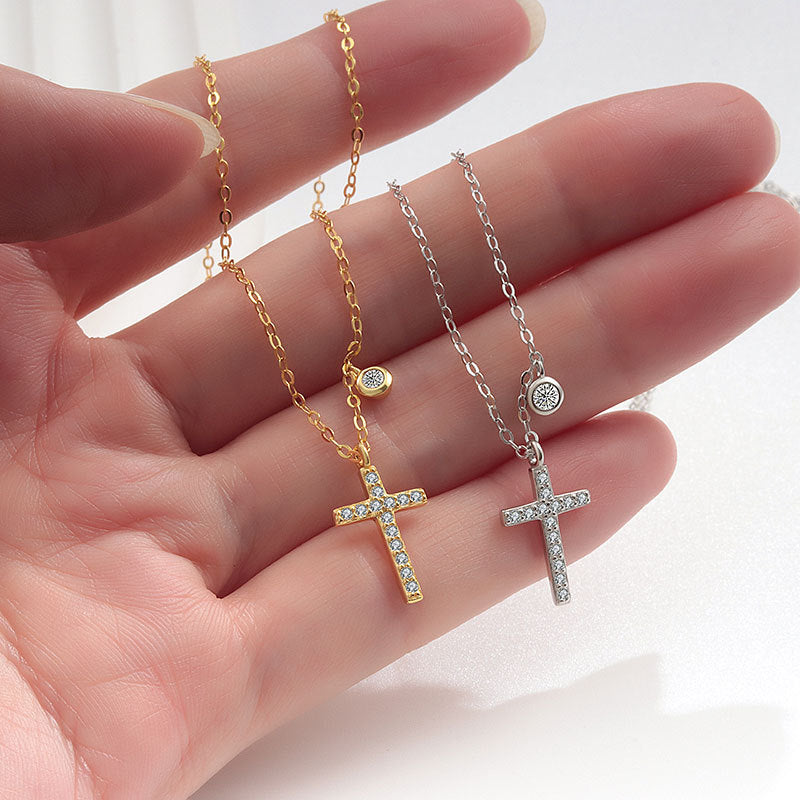 Wholesale s925 sterling silver cross necklace full diamond necklace