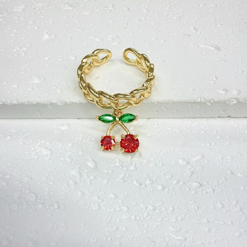 Wholesale Tropical Fruit Cherry 18k Copper Plated Adjustable Ring