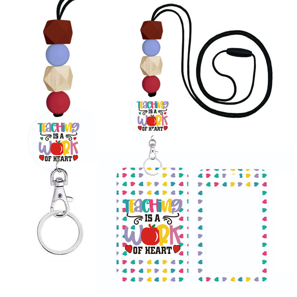 Wholesale Hand Painted Rainbow Printed Acrylic Beaded Badge Scroll Card Holder Keychain Badge Reels ACC-KC-ChiHai010