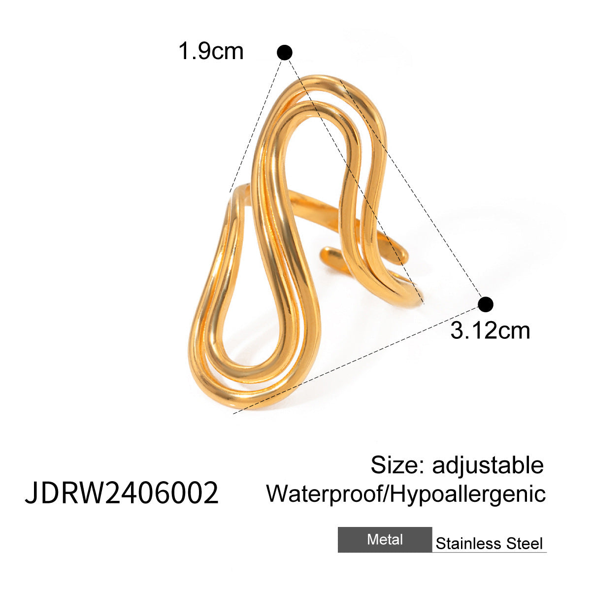 Wholesale Stainless Steel Exaggerated Ring Irregular Jewelry