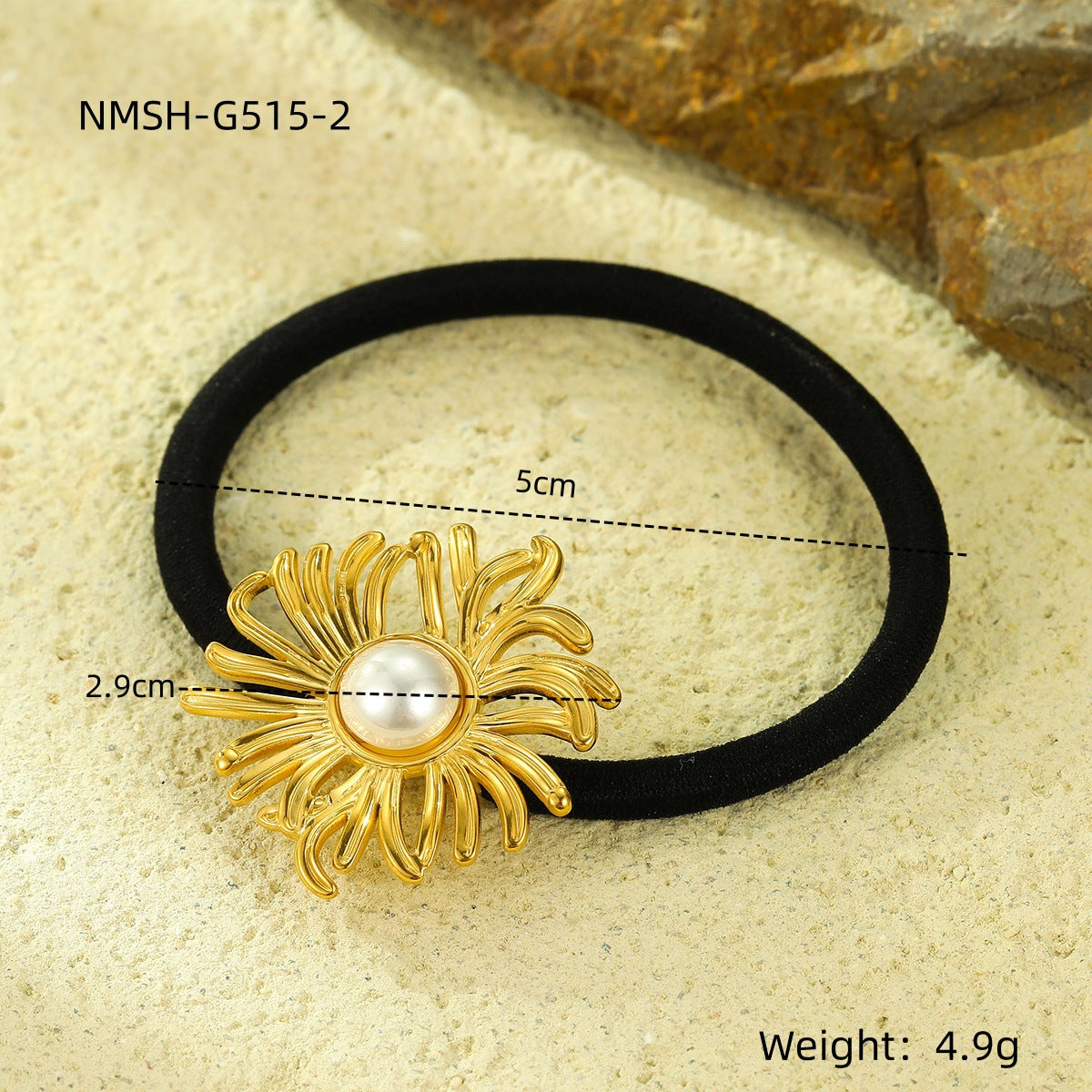Wholesale Retro Titanium Steel Sunflower with Pearl Hair Scrunchies