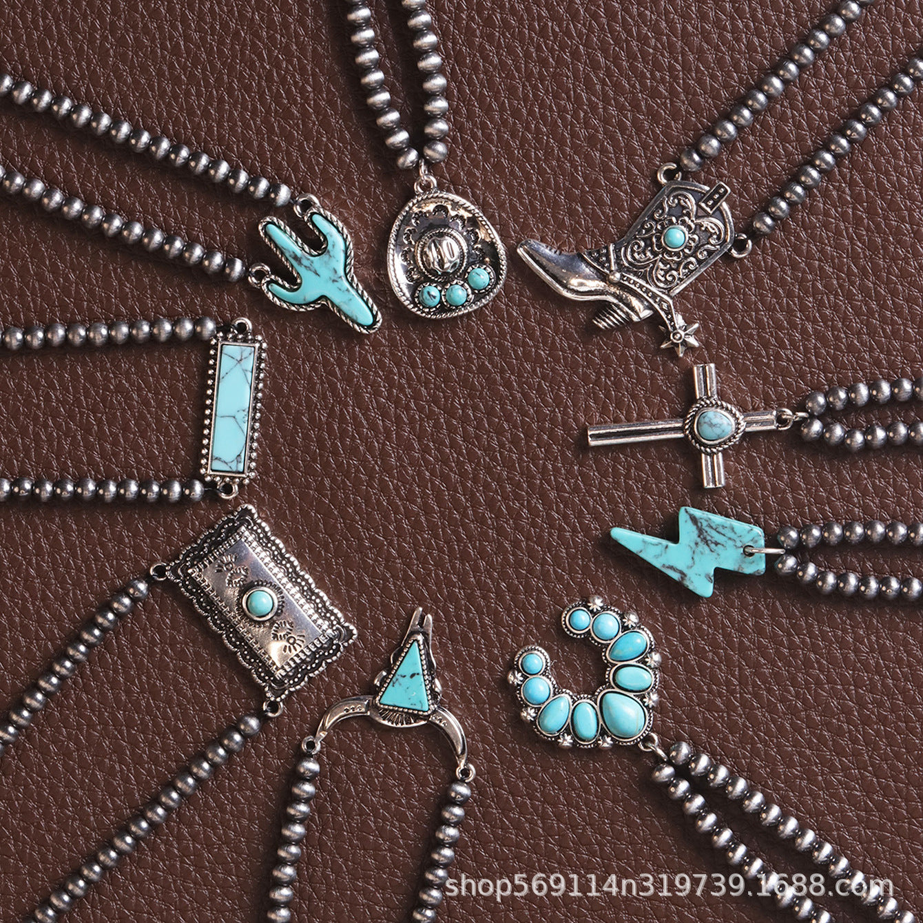 Wholesale Western Cowboy Turquoise Beaded Stackable Necklace,  Trendy Layering Jewelry Accessory