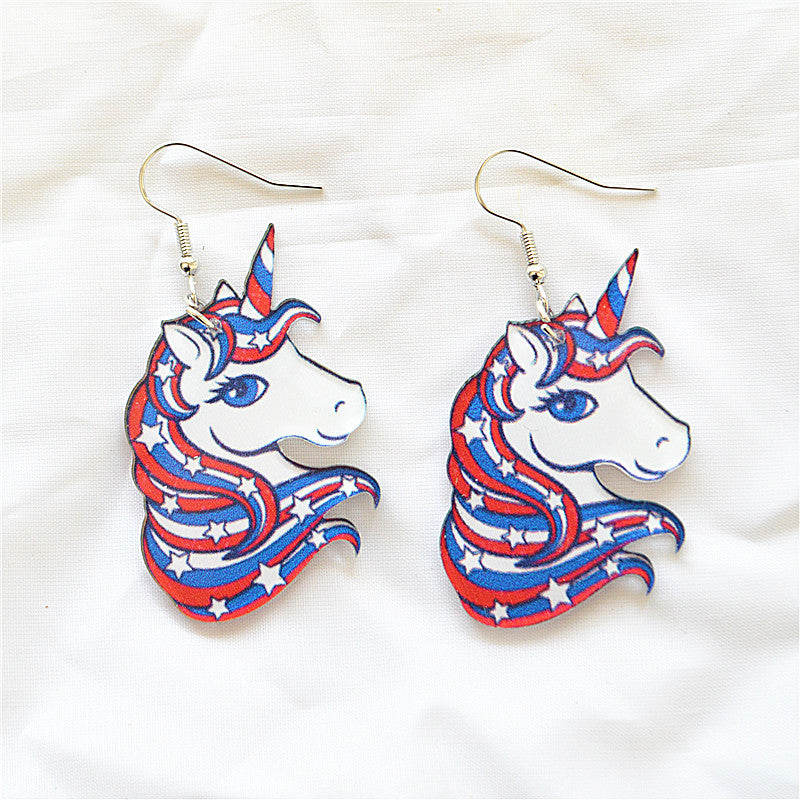 Wholesale American Independence Day Flag Five Star Shoes Unicorn Mushroom Earrings Acrylic Earrings ACC-ES-XN008