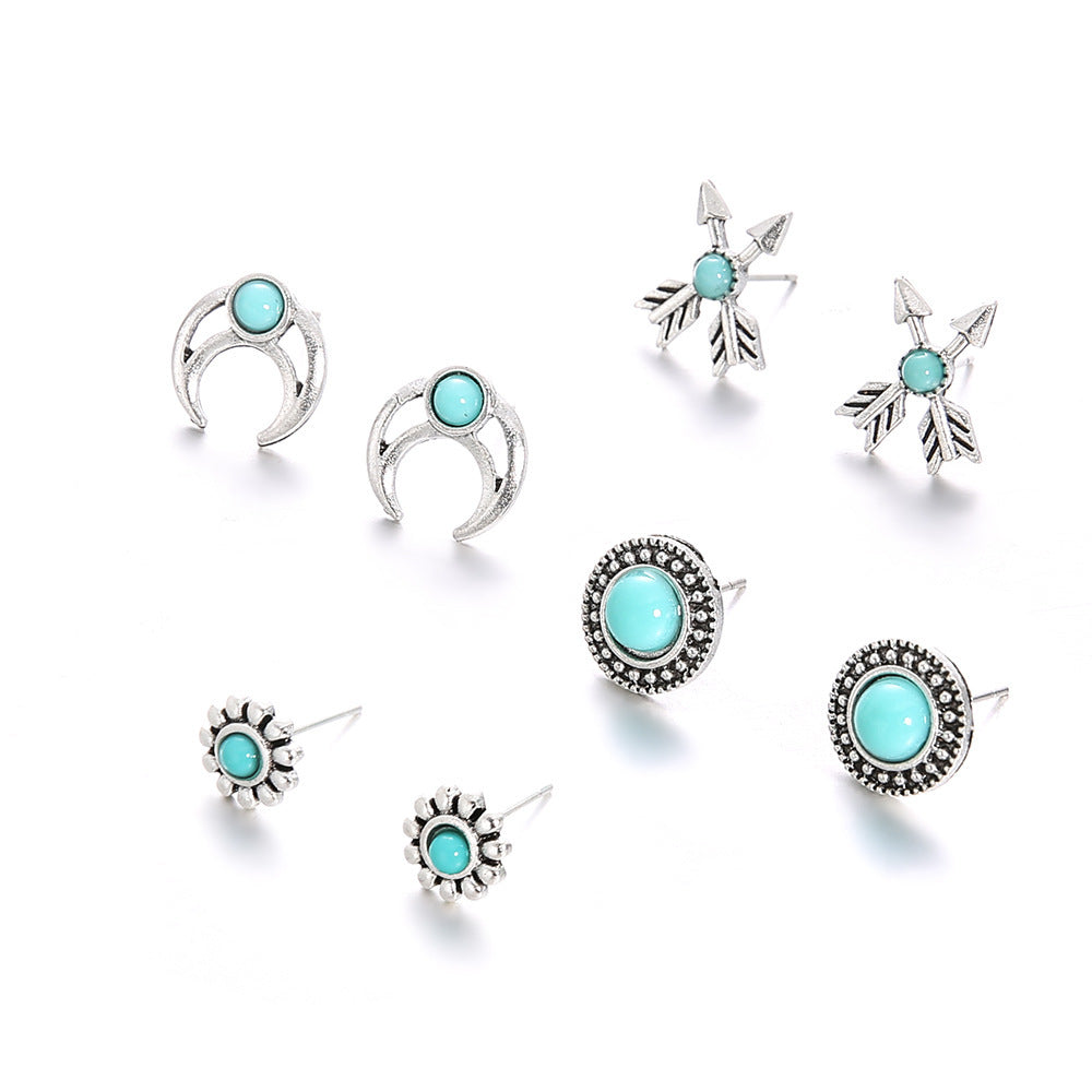 Wholesale Bohemian retro high-end totem turquoise girl earrings