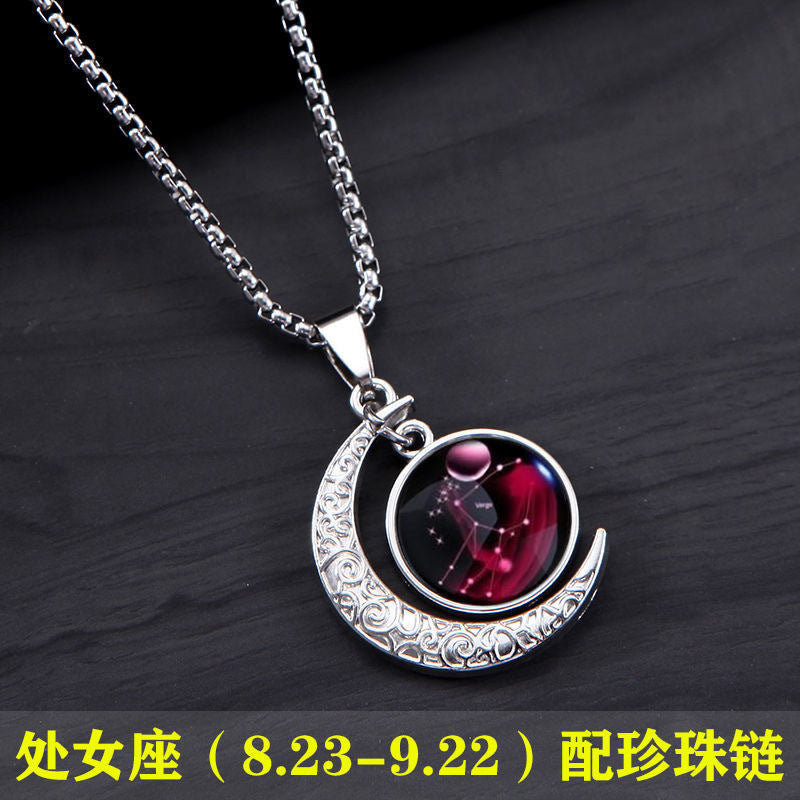 Wholesale Zodiac Contion Men S Moon Pendant Necklace Titanium Steel Chain Fade Resistant Fashion Accessory Gift Boutique Resale