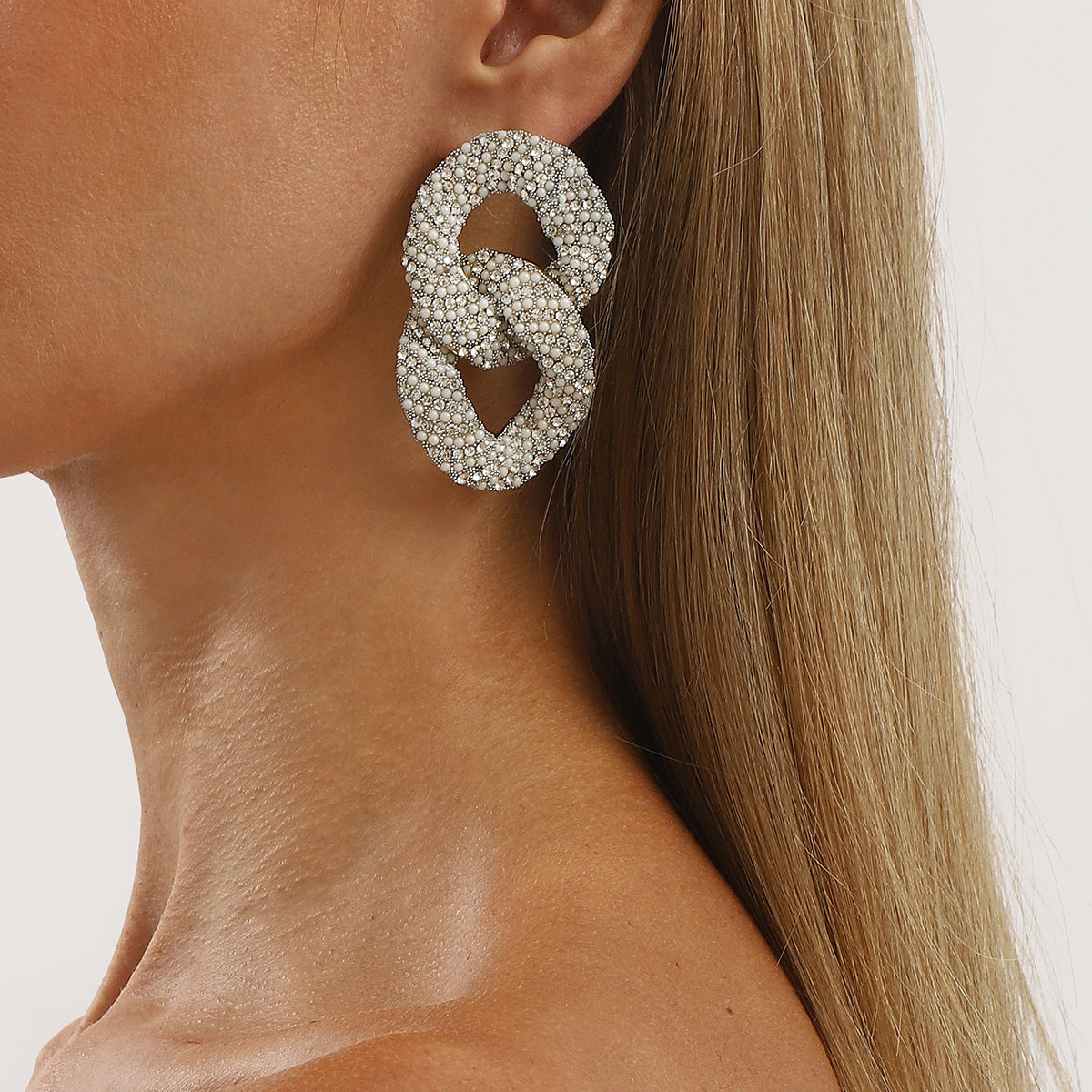 Wholesale color niche geometric diamond pearl  earrings