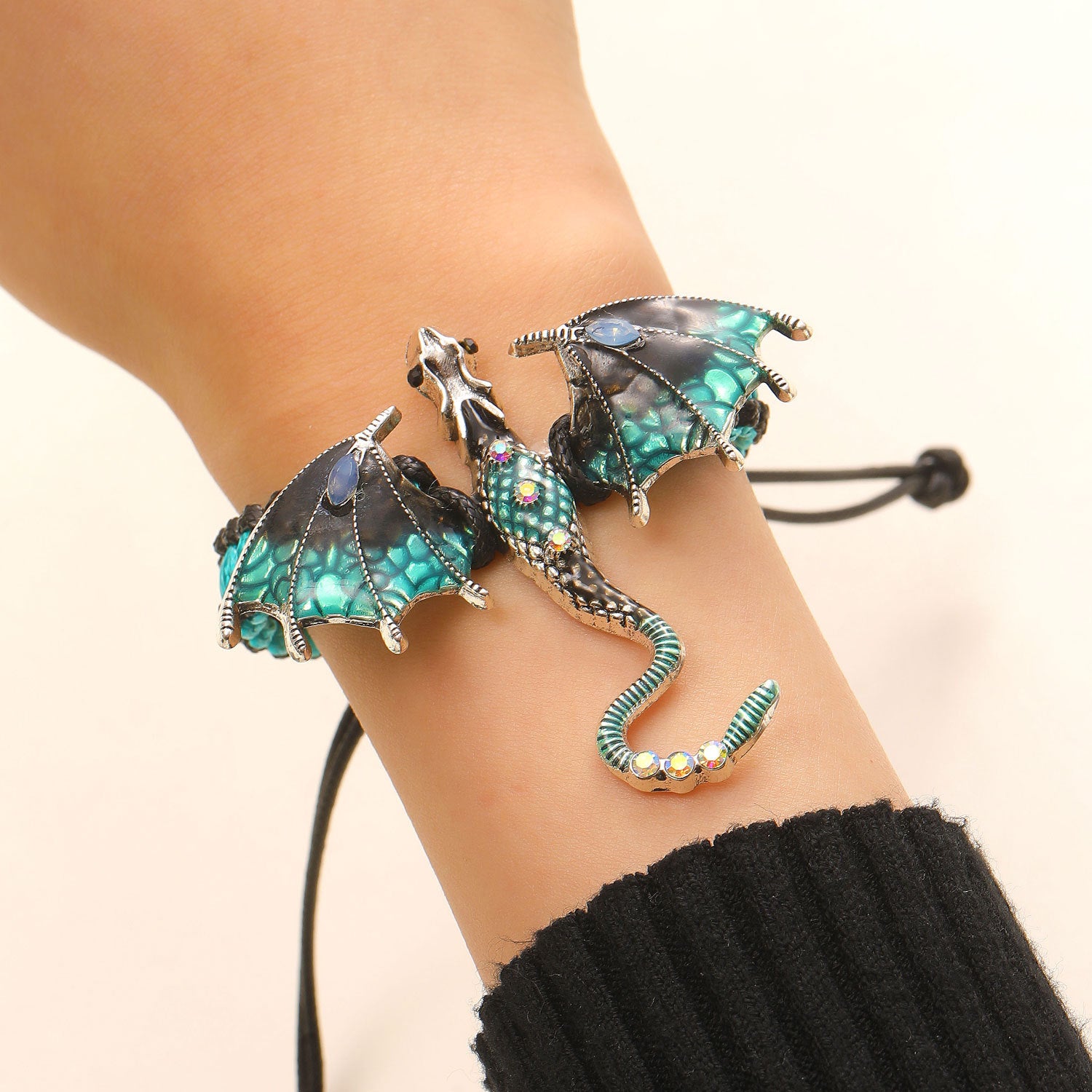 Wholesale Zinc Alloy Enamel Dragon Braided Bracelet,  Men' s Ancient Silver Fashion Jewelry Accessory