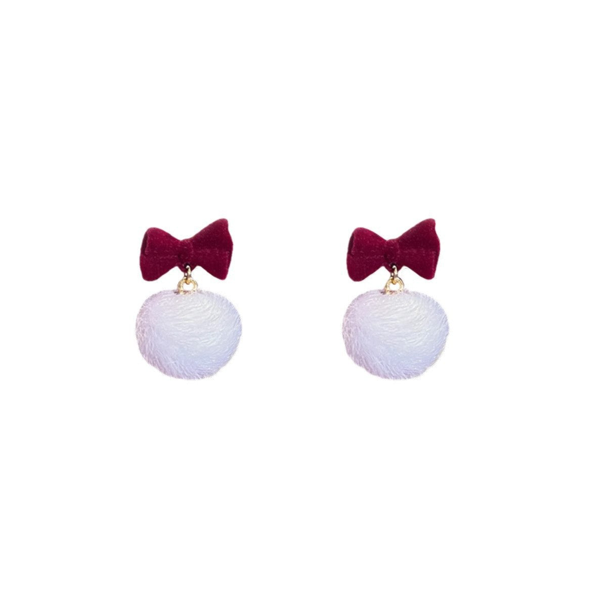 Wholesale Red Bow Plush Fluffy Ball Pendant Earrings
