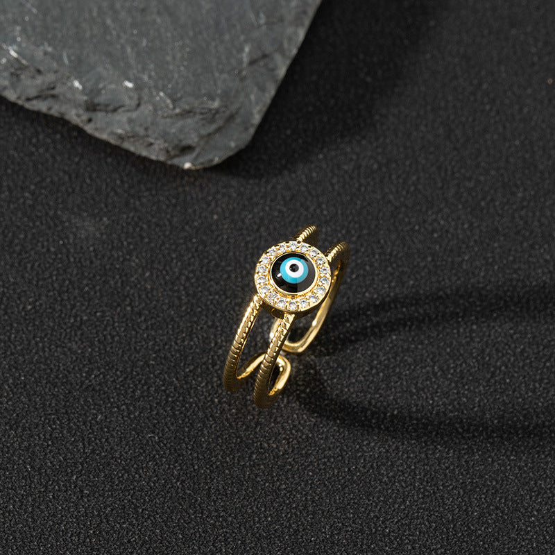 Wholesale Evil Eye Vintage Open Ring Copper Zircon Enamel Ring Fashion Jewelry Accessory For Everyday Wear