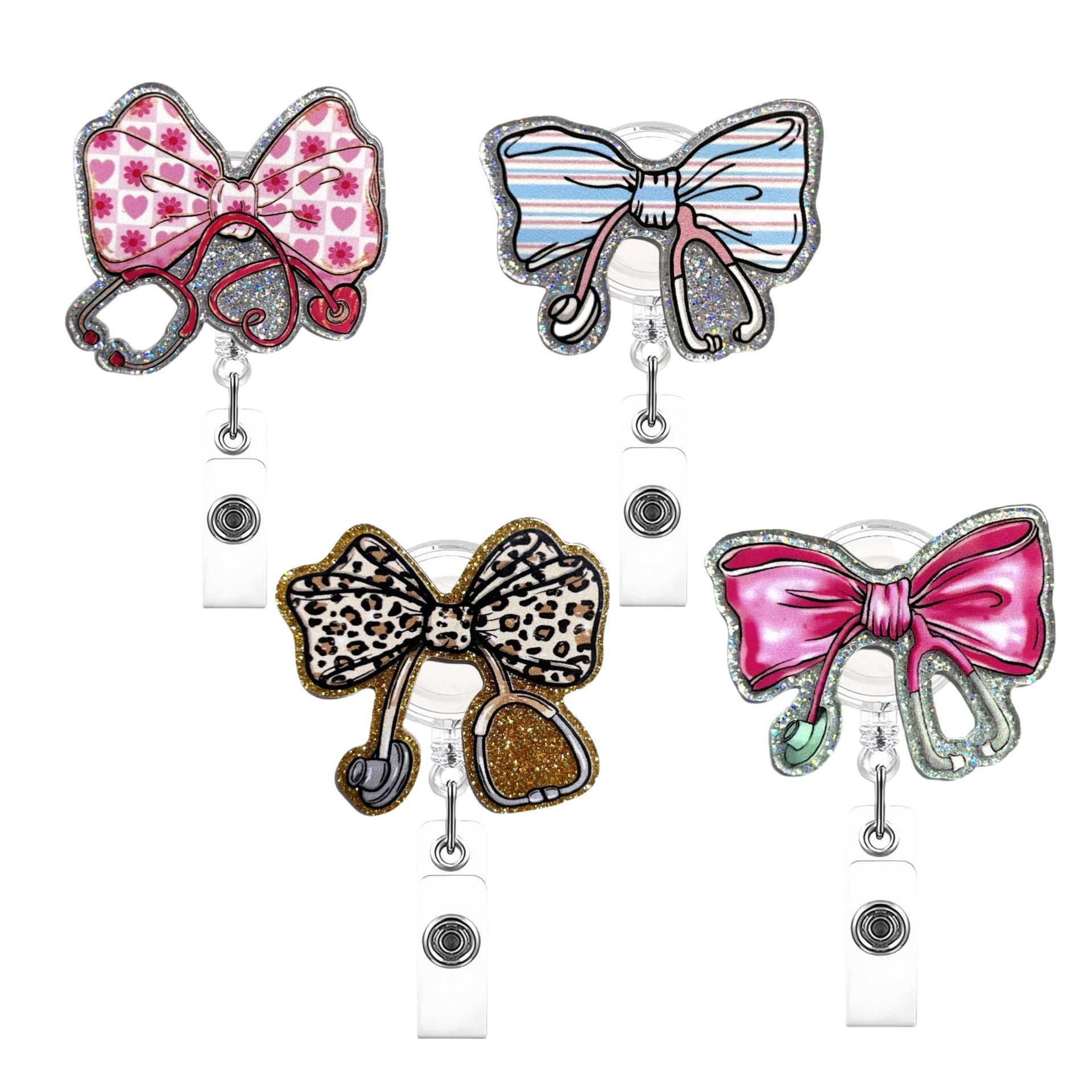 Wholesale Acrylic Bow Stethoscope Badge Reels Keychains